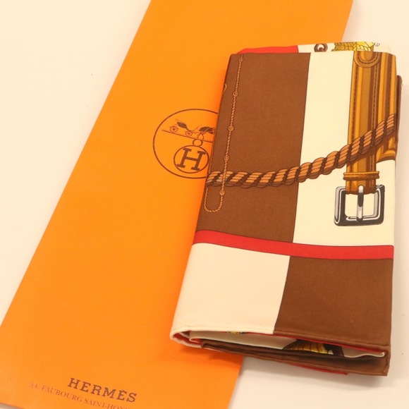 HERMES Carre90 Scarf ""clic clac"" Silk Brown Auth am377b - Picture 12 of 12